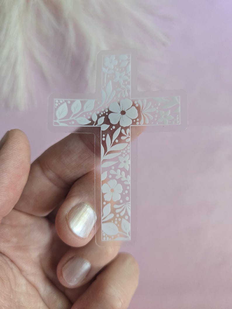Floral Cross Clear Sticker | Christian Decal | Religious Sticker | Journal Sticker | Floral Sticker for Laptop | Bottle | Phone