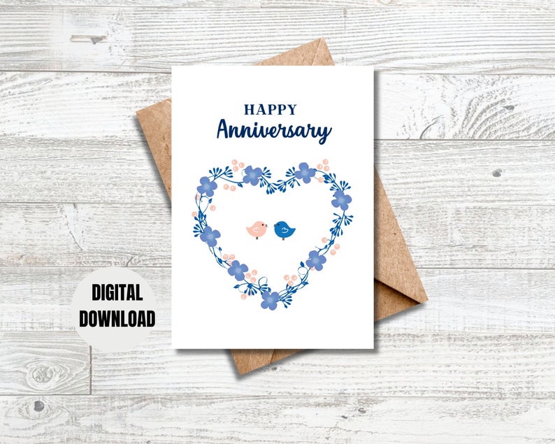 Happy Anniversary Love Birds Digital Printable Card, Printable Card ...