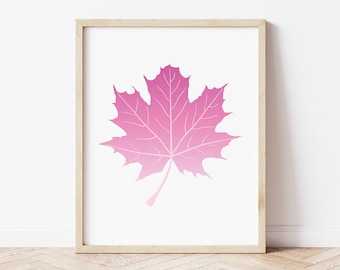 Impression de feuille d'érable rose - art automnal vibrant pour décoration de chambre de fille, téléchargement numérique, impression de feuille d'automne, art de chambre feuille, illustration d'art mural