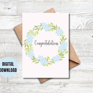 Felicitaciones Tarjeta Floral, Tarjeta Imprimible Digital, Tarjeta Imprimible, Tarjeta de Descarga Digital, Tarjeta Digital, Tarjetas Imprimibles