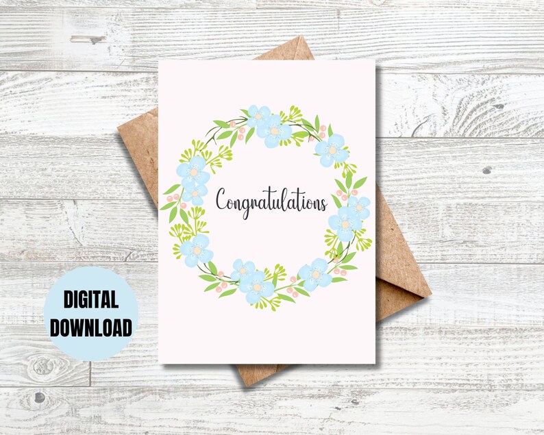 Congratulations Floral Card, Digital Printable Card, Printable Card ...