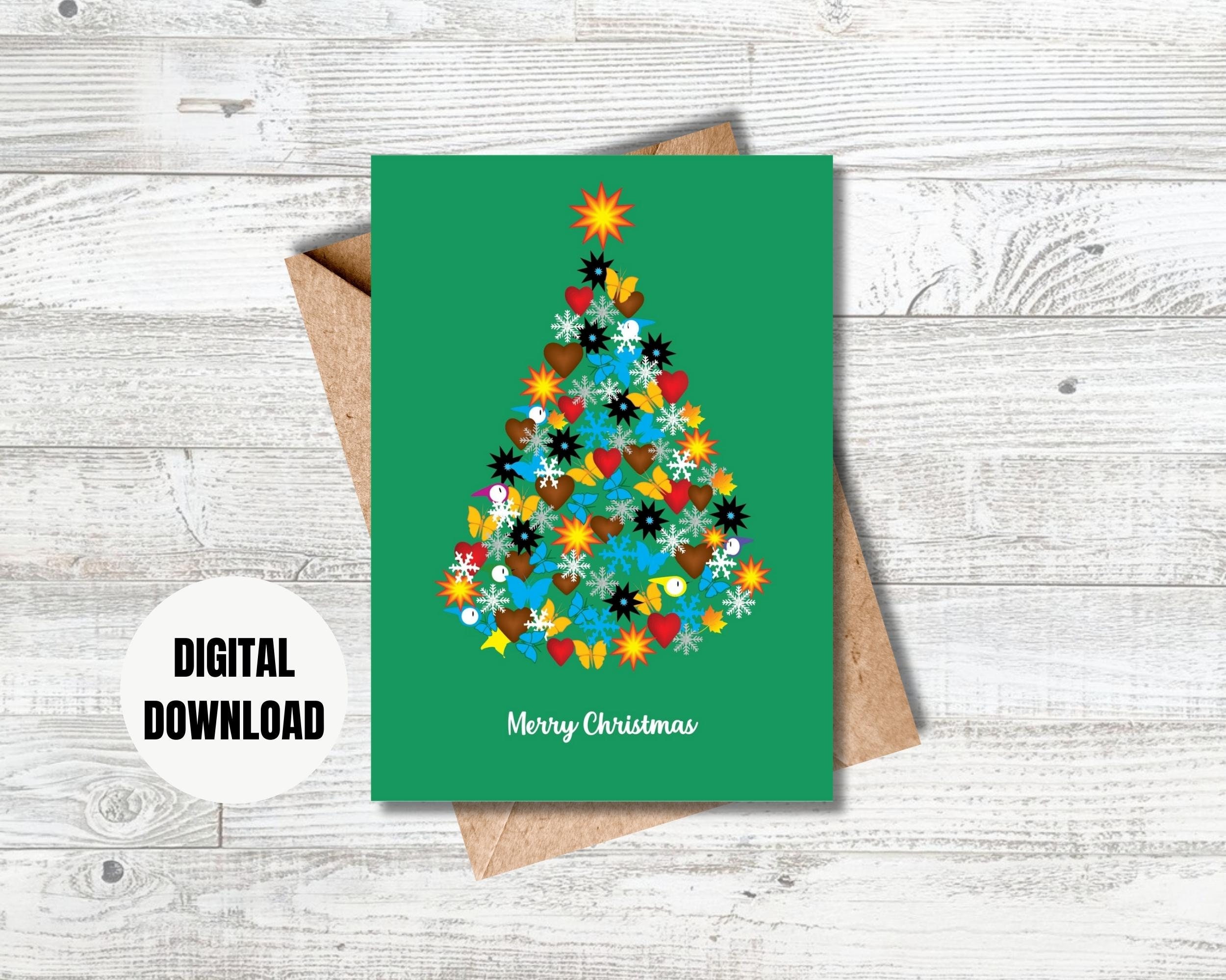 Merry Christmas Digital Printable Card With Christmas Tree, Printable ...