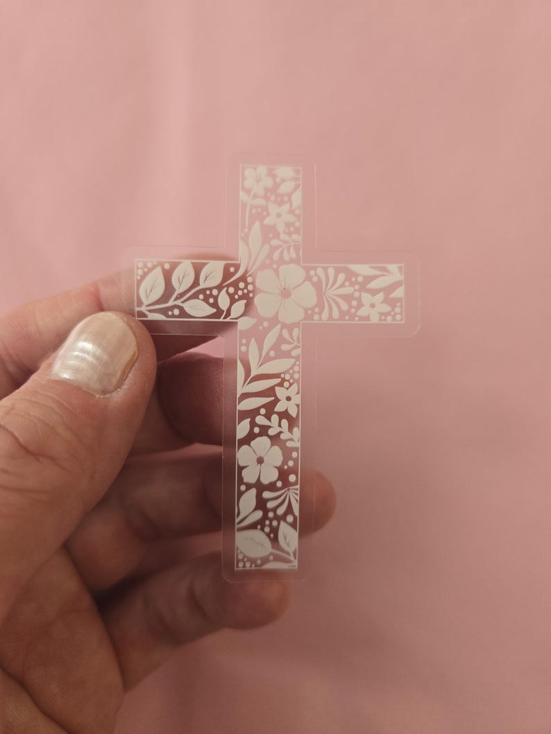 Floral Cross Clear Sticker | Christian Decal | Religious Sticker | Journal Sticker | Floral Sticker for Laptop | Bottle | Phone