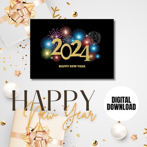 Happy New Year Fireworks Greeting Card, Printable Card, Digital Download Card, Digital Greeting Card, Happy New Year Card
