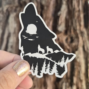Howling Wolf Vinyl Sticker Wolves and Moon Sticker Nature Decal Wolves Laptop Sticker Nature and Outdoors Explore Decals