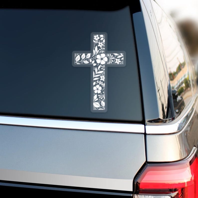 Floral Cross Clear Sticker | Christian Decal | Religious Sticker | Journal Sticker | Floral Sticker for Laptop | Bottle | Phone