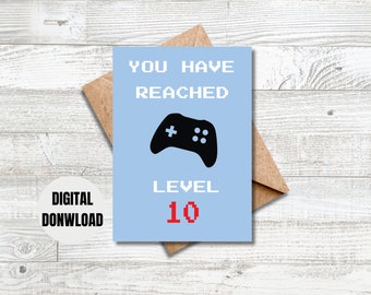 Happy Birthday Digital Printable Card, Printable Card, 10 Years Old, Digital Download Card, Digital Birthday Card, Printable Birthday Cards