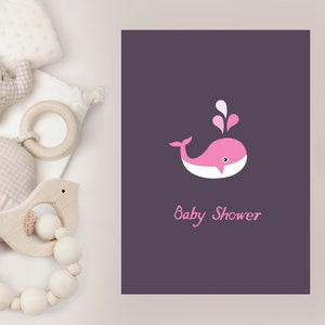 Baby Shower Card, Printable Card, Girl, Instant Download, PDF, Pink ...