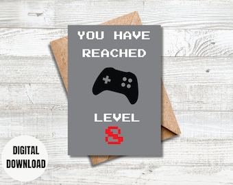 Happy Birthday Digital Printable Card, Printable Card, 8 Years Old, Digital Download Card, Digital Birthday Card, Printable Birthday Cards