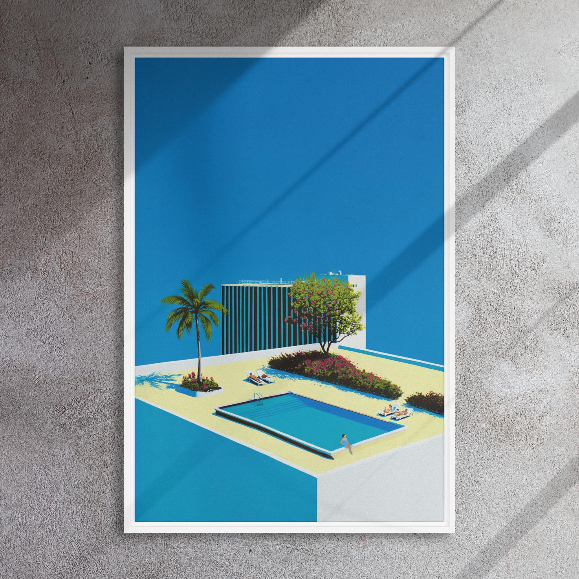 Rooftop Pool Canvas Wall Art - Minimalist City Pop Decor, Mid Century Modern Architecture | Framed or Unframed
