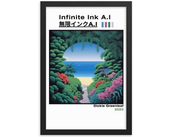 City Pop Framed poster - Hiroshi Nagai Inspired Wall Art, Sage Green Garden (Small)