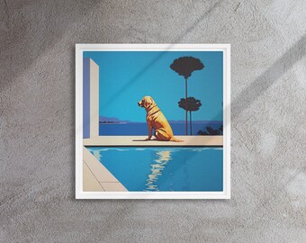 Golden Retriever Pool Art Print: Retro City Pop Dog Decor