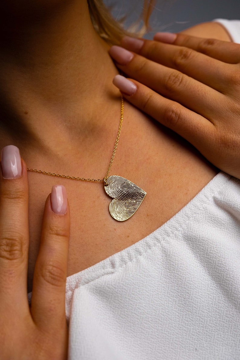 Personalized Fingerprint and Handwriting Necklace, Memorial Thumbprint Jewelry for Remembrance, In Memory of Dad Footprint Gift for Her image 2