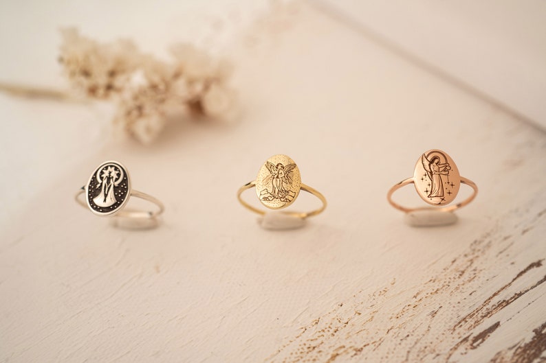 Personalized Tarot Card Jewelry Gold Filled Ring, Zodiac Sun and Moon Pinky Statement Rings, Minimalist Gift for Her image 6