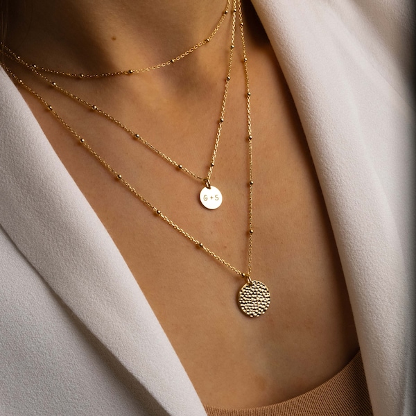 Layered Initial Necklace Set Gold Choker Inital Necklace, Friendship Layered Necklaces with Gold Filled Chain Gifts for Her