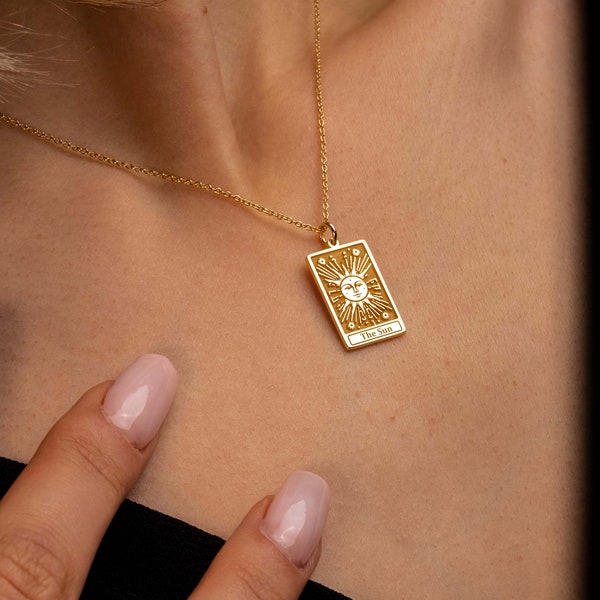 Gold Tarot Card Necklace: Personalized Tarot Pendant Jewelry, Tarot Card Charm Gift for Her, Customized Gold Tarot Necklace