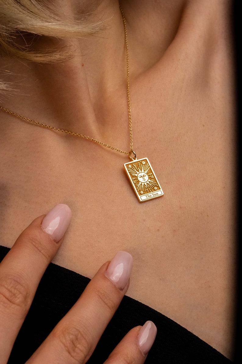 Gold Tarot Card Necklace: Personalized Tarot Pendant Jewelry, Tarot Card Charm Gift for Her, Customized Gold Tarot Necklace image 1