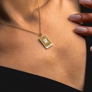 Gold Tarot Card Necklace: Personalized Tarot Pendant Jewelry, Tarot Card Charm Gift for Her, Customized Gold Tarot Necklace image 2