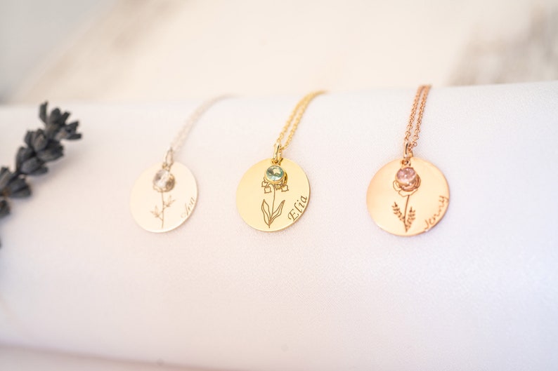 Birth Flower Jewelry: Personalized Gold and Rose Gold Birth Month Necklace, Dainty Floral Gift for Her, Birthday Bridesmaid Present image 7