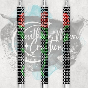 May include: Three black and silver stylus pens with a honeycomb pattern and red, green, and black accents.