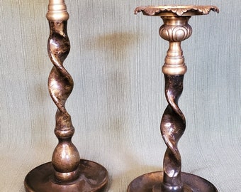 Vintage Solid Brass Barley Twist Candlesticks *Set of Two* Brass Bronze