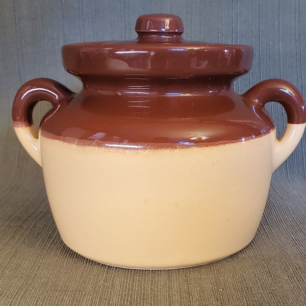 Vintage McCoy Brown Pottery Crock Bean Pot #341 with Handles and Lid Made in USA