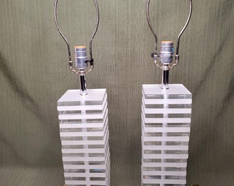 VINTAGE *PAIR* of Stacked Lucite large Table Lamps Mid Century MCM