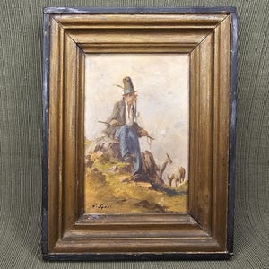 Extremely Rare Signed Gustav Eyer Original Oil Painting &quot;Der Ziegenhirt&quot; (The Goatherd) German Fine Art