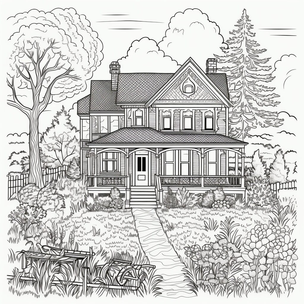 Farm House Coloring Page Etsy - Il Fullxfull.5125819345 Hl14