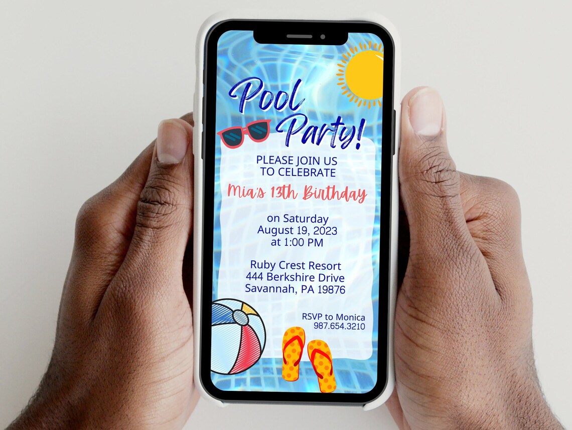 Editable Pool Party Digital Download Invitations Customizable Canva ...