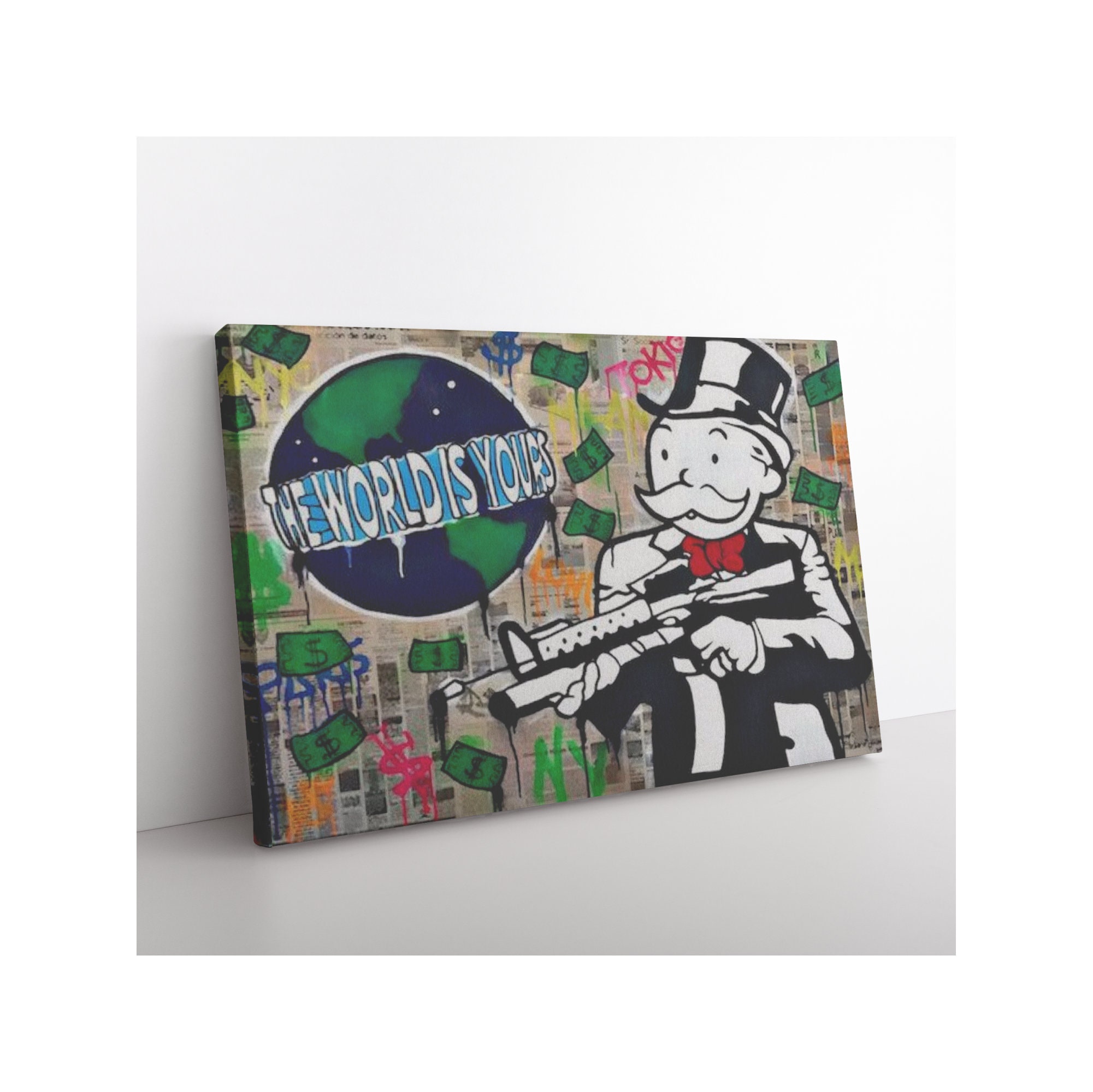 Monopoly Man the World is Yours Money Bag Graffiti Canvas 