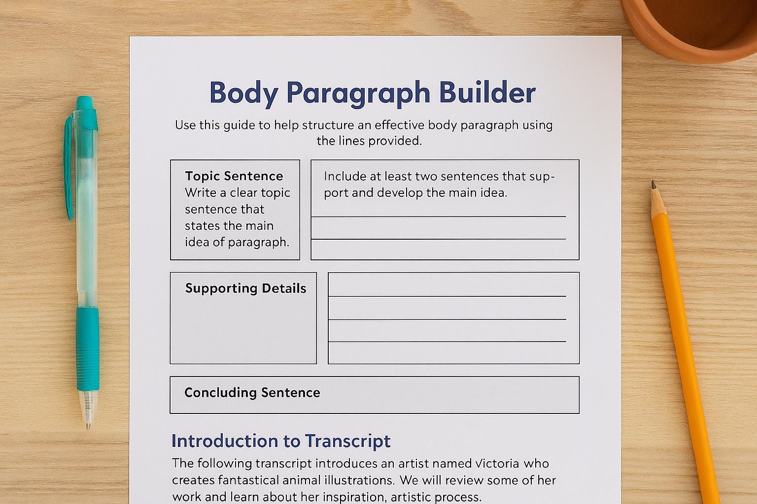Body Paragraph Writing Practice | Homeschool & Classroom ELA Worksheet ...