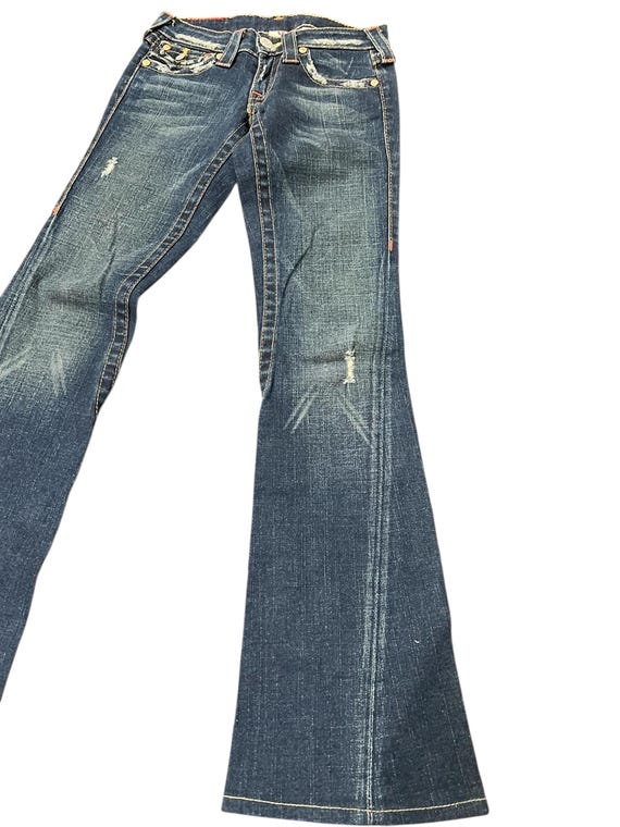 パンツ True Religion / Damaged Flare Denim True Religion Made USA Distressed Zipper Flare Jeans - Etsy