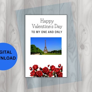 Tarjeta de felicitación de San Valentín con descarga digital instantánea en París