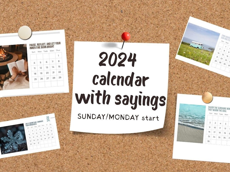 Monthly 2024 Calendar Calendar With Sayings and Etsy