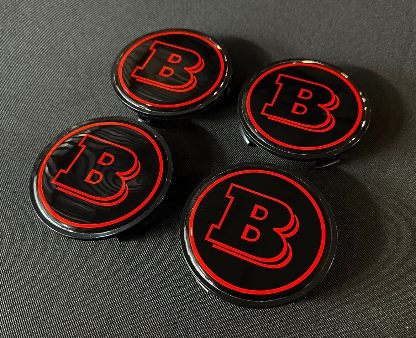 4X Mercedes BRABUS Black Red Alloy Wheel Hub Centre Caps Emblem Badge 75MM  