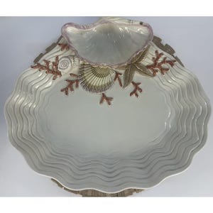 Vintage Fitz and Floyd 1989 Discontinued Coral Shell Nautical Large Chip Dip Serving Dish Ocean Theme Collectible Seashell Dining Platter