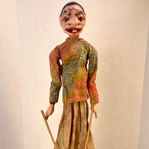 Vintage Wayang Golek Indonesian and Balinese Theatre Puppet, Hand Carved and Hand Painted Java Clown Rod Puppet, Genuine Theater Puppet
