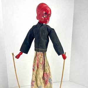 Vintage Wayang Golek Indonesian and Balinese Theatre Puppet, Hand Carved and Hand Painted Java Demon Rod Puppet, Genuine Theater Puppet