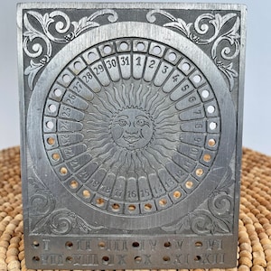 Pewter 1920s Block Zinn Perpetual Calendar, Celestial, Bohemian, Astrological, Dark Academia Calendar Piece, FREE SHIPPING