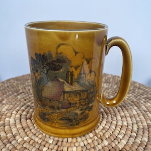 Vintage Alpine Ironstone Woods & Sons Village Scene Stein / Mug, Vintage Large Coffee Mug, FREE SHIPPING