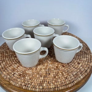 Homer Laughlin 6 Diner Mugs with Brown Stripe Detail, Restaurant Diner Mugs Set of 6, FREE SHIPPING