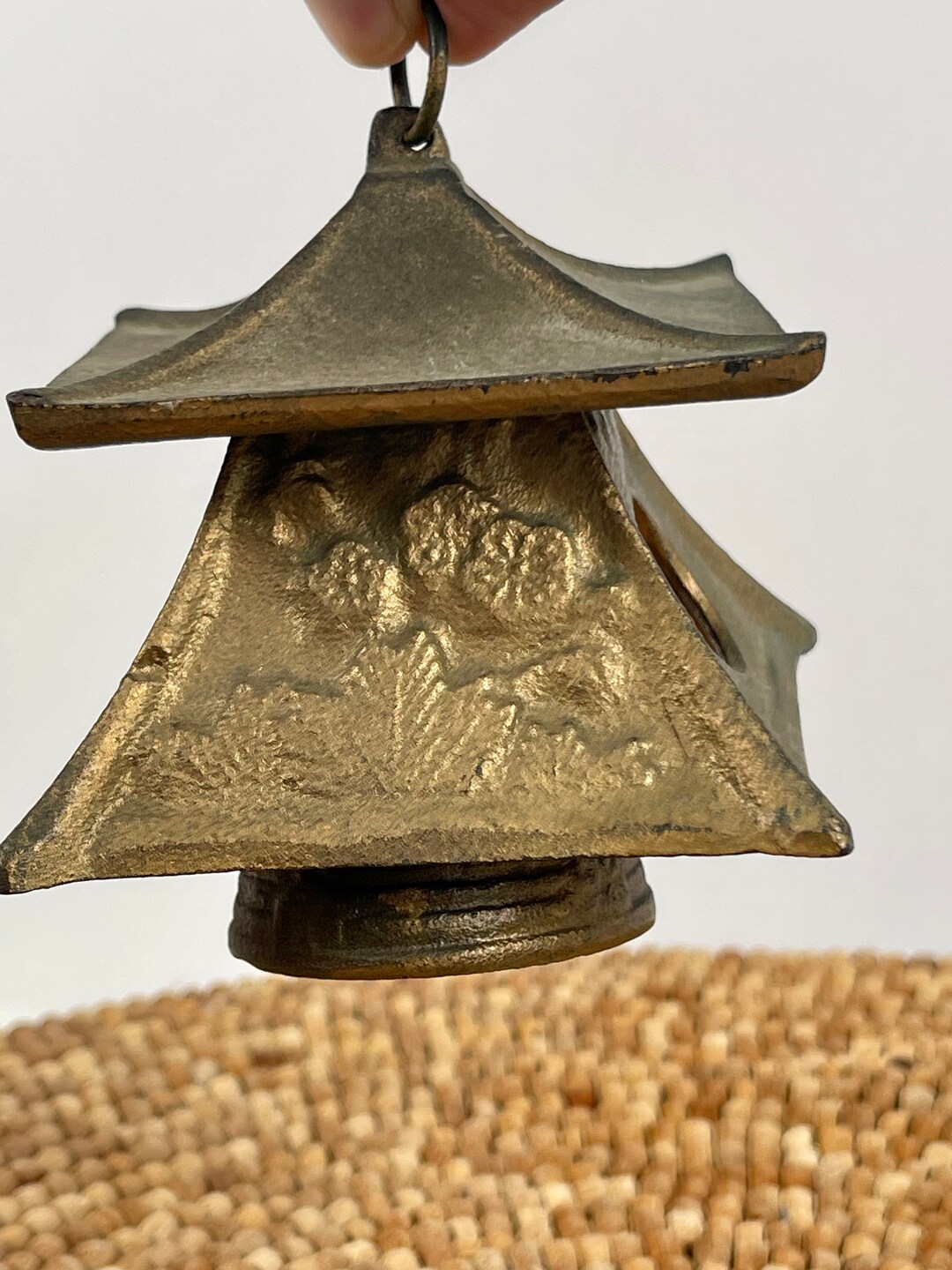 Vintage Asian Wind Chime, Iron Bell, Sun and Moon Bell, Garden Metal Art, Japanese Pagoda Bell