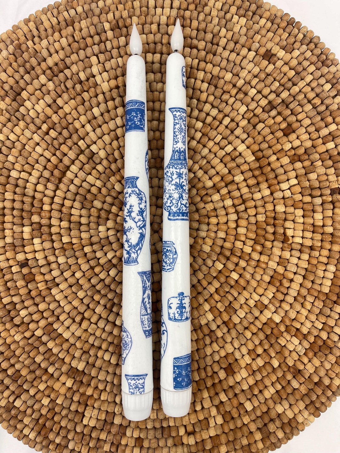Blue Chinoiserie Vase Pattern Taper Candles Battery Operated ...