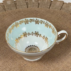 Vintage Stanley England Fine Bone China Pedestal Tea Cup, Gold Blue White Stanley Vintage Coffee Tea Cup, FREE SHIPPING!