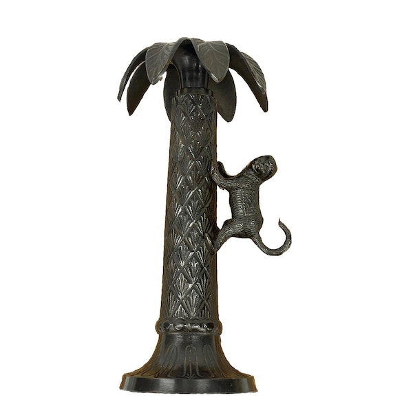 Vintage Monkey Palm Tree Taper Candle Holder Bombay Chinoiserie Grand Millennial HEAVY Detailed Dinner Candle Holder Tropical, Free Ship