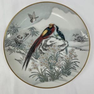 Vintage 1981 Japan FP Franklin Porcelain Plate Birds and Flowers Plate Set Asian Japanese Franklin Mint Archives Collector Plate, Free Ship