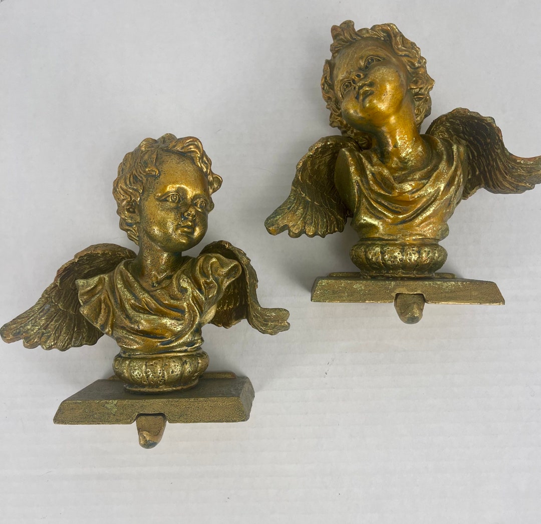 Vintage Cherub Angel Stocking Holders for Mantle Christmas Decor, HEAVY