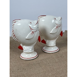 RARE Vintage Fish Salt and Pepper Shaker Set Made in Japan Red and White MCM, Nautical Tropical Shakers, FREE Shipping!