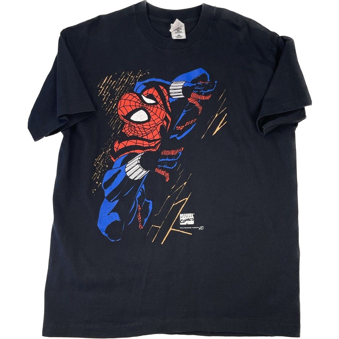Vintage 1996 Spider Man Black XL T-shirt Single Stitch Hems